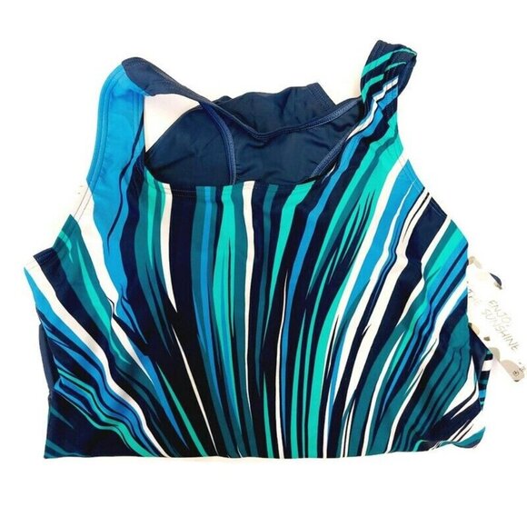 Ladies One Piece Open Back Padded Swimsuit Womens Size M Blue Green - Picture 5 of 5